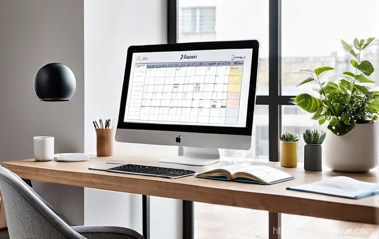 효율적인 시간 관리로 방송 품질 향상하기 - **Prompt:** A modern, clean, and highly organized home office bathed in soft, natural daylight. A pe...