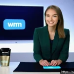 Home 23 라이브 커머스 플랫폼 비교 분석 - A modern Russian live-commerce studio scene showing a young female host wearing stylish business cas...