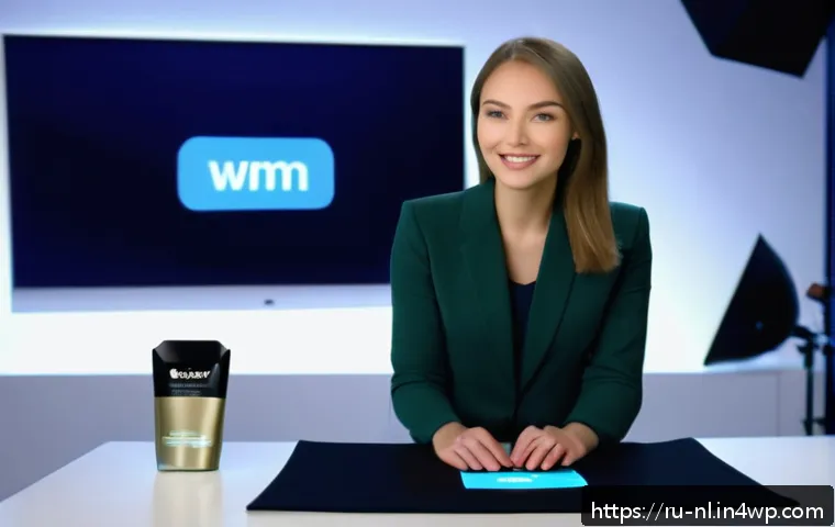 라이브 커머스 플랫폼 비교 분석 - A modern Russian live-commerce studio scene showing a young female host wearing stylish business cas...